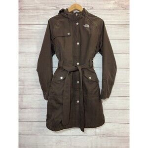 Women"The North Face" brown zipper/snaps hooded coat SIZE MEDIUM
